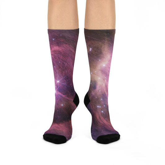 Galaxy-Themed Cushioned Crew Socks | Cozy Space Socks | Unique Gift for Astronomers | Soft Snoozing Socks | Trendy Everyday Wear